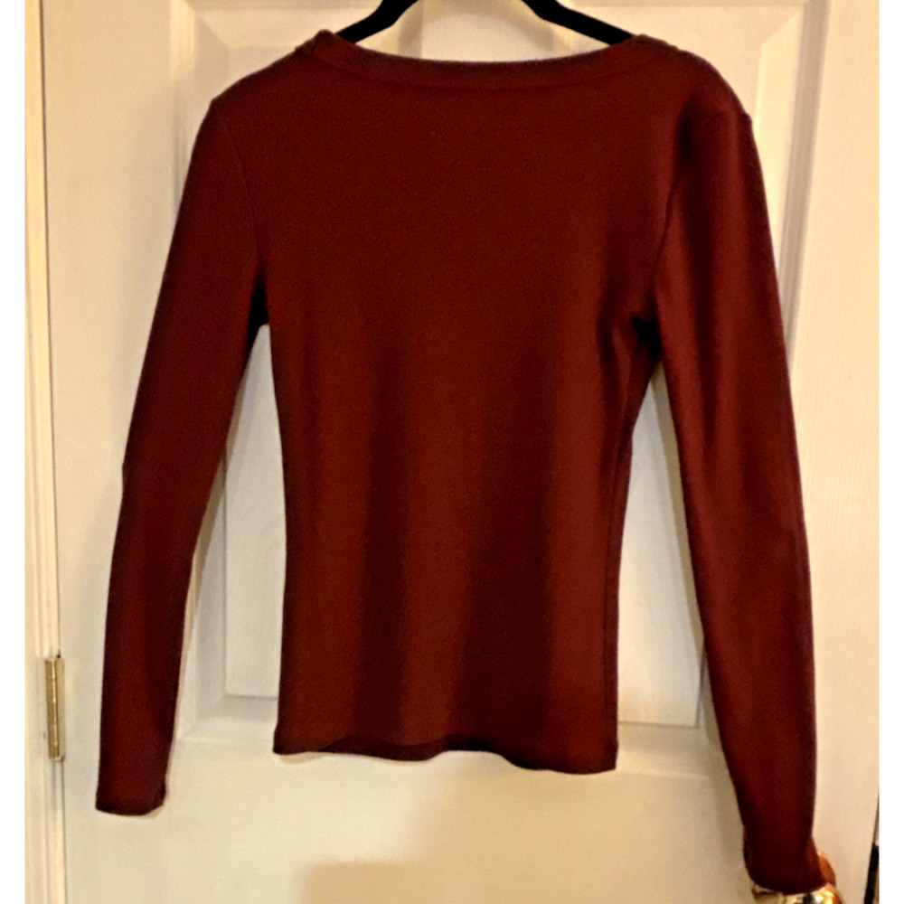 Old Navy Ribbed Knit Snug Fit Scoop Neck Burgundy Long Sleeve Top XS Women - Picture 8 of 10